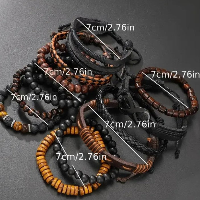 Vowryn Twelvefold Leather & Bead Bracelet Set