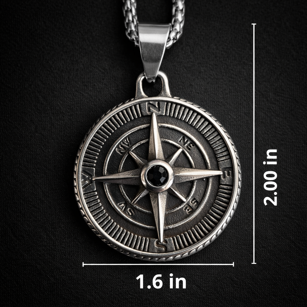 Vowryn Blackstone Explorer Compass Necklace