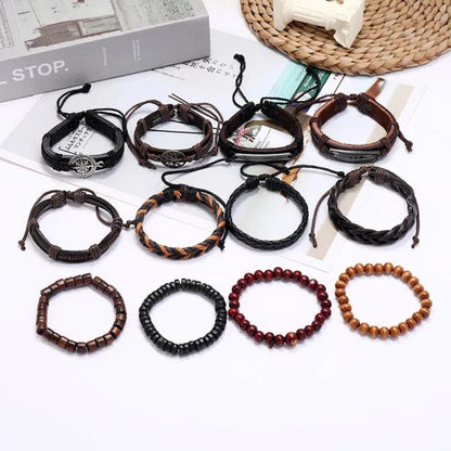 Vowryn Raider Leather & Bead Bracelet Set