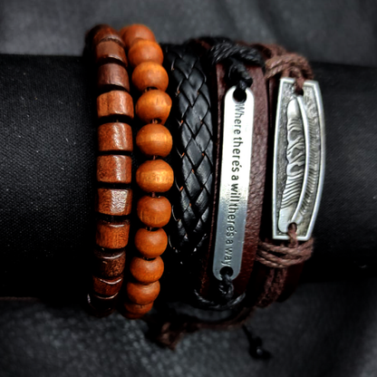 Vowryn Raider Leather & Bead Bracelet Set