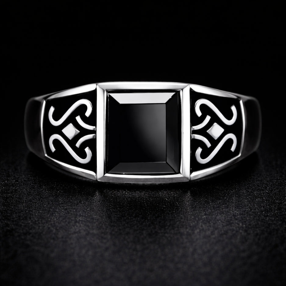 Vowryn Blackstone Celtic Signet Ring