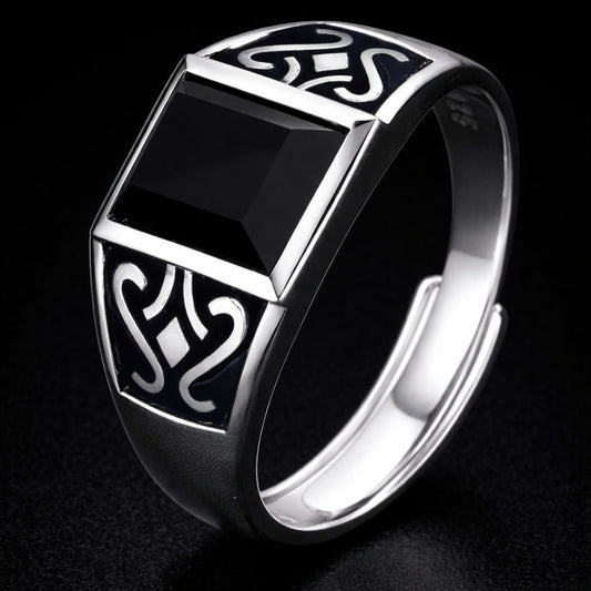 Vowryn Blackstone Celtic Signet Ring