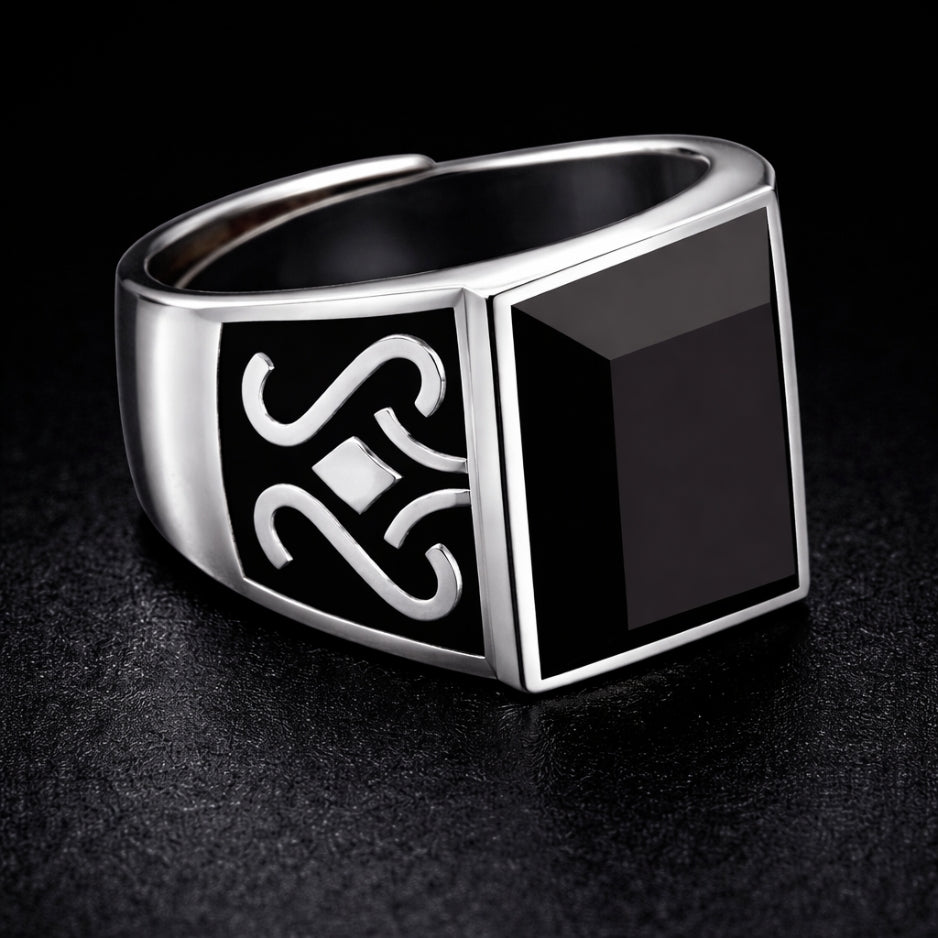 Vowryn Blackstone Celtic Signet Ring