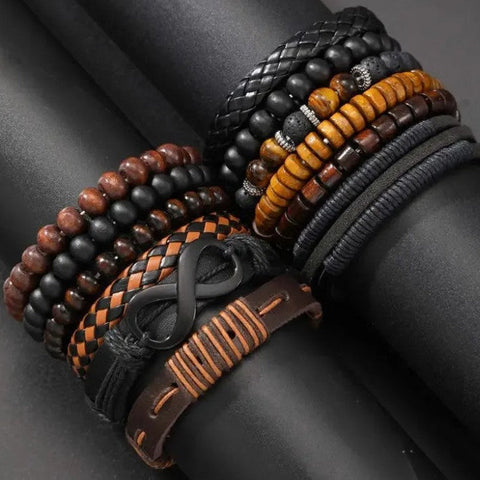 Vowryn Twelvefold Leather & Bead Bracelet Set