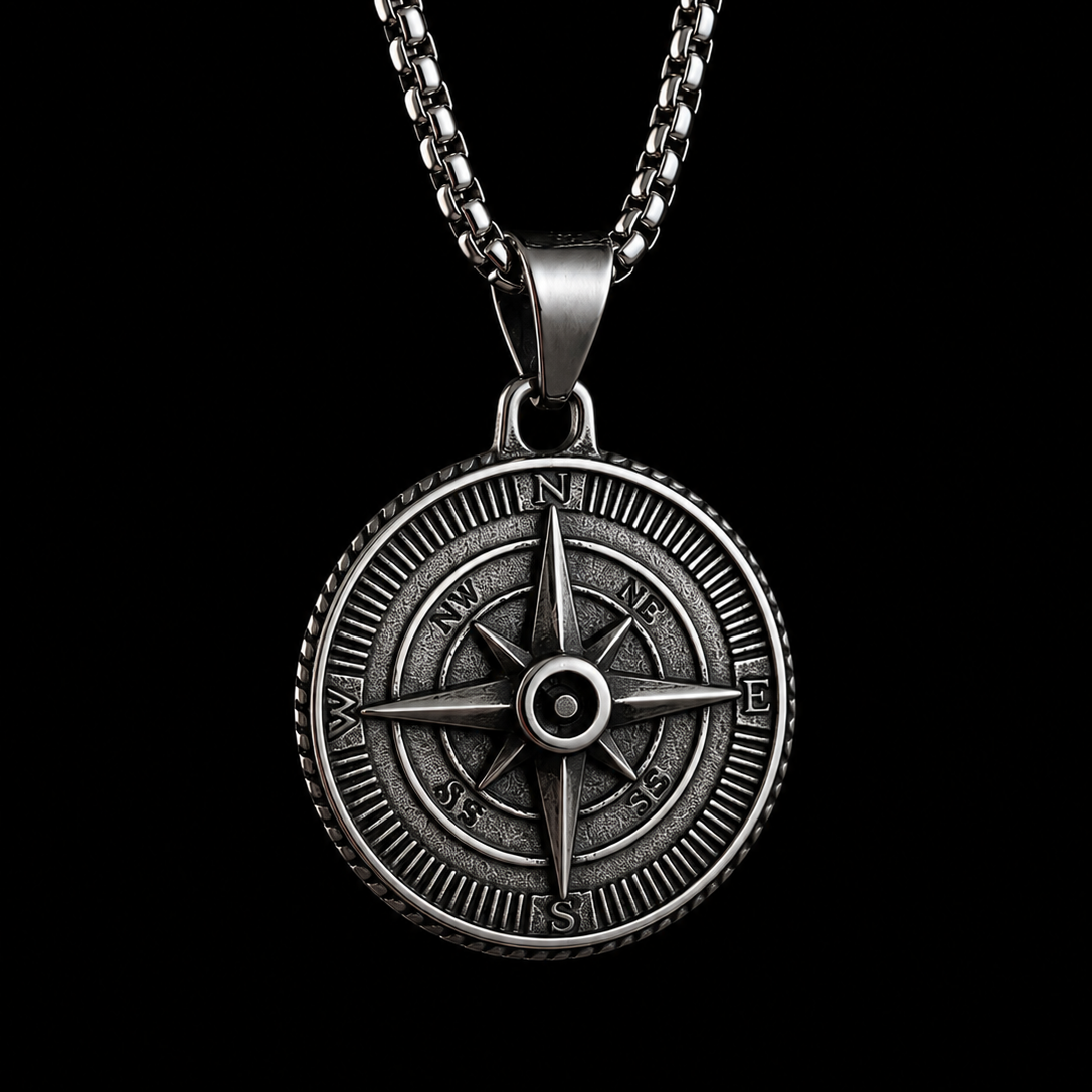 Vowryn Blackstone Explorer Compass Necklace