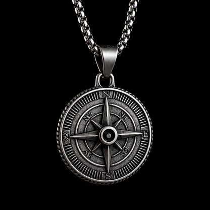 Vowryn Blackstone Explorer Compass Necklace