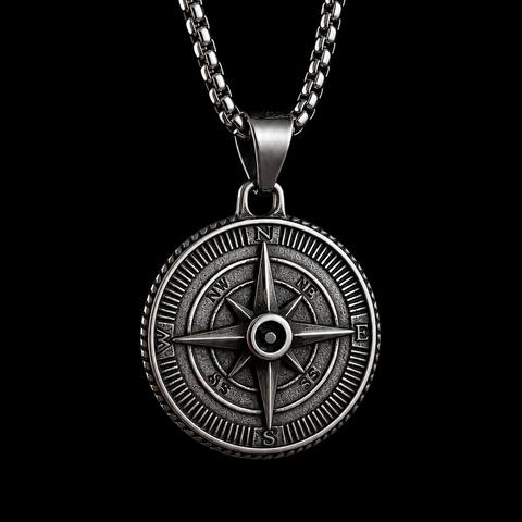 Vowryn Blackstone Explorer Compass Necklace