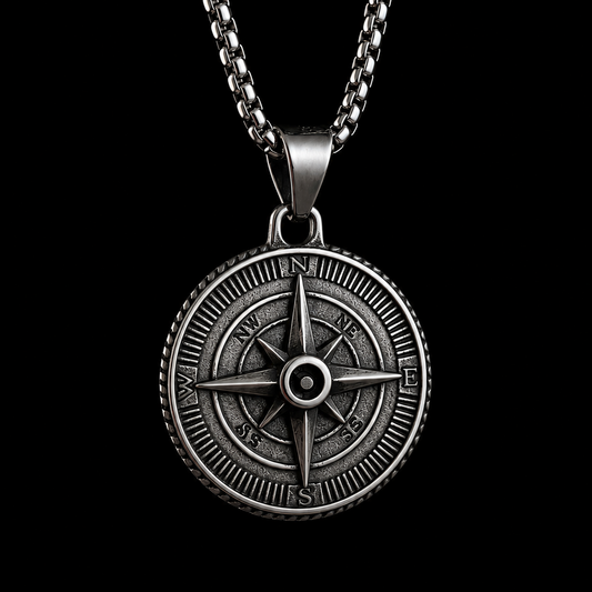 Vowryn Blackstone Explorer Compass Necklace