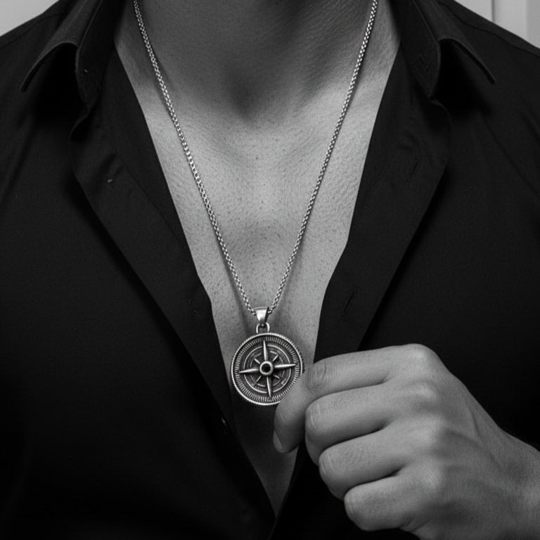 Vowryn Blackstone Explorer Compass Necklace