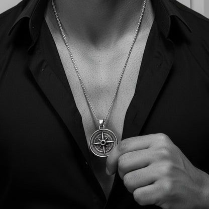Vowryn Blackstone Explorer Compass Necklace