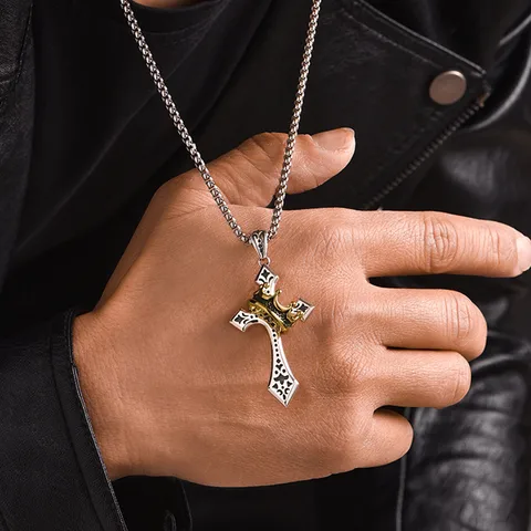 Vowryn Crowned Faith Cross Necklace