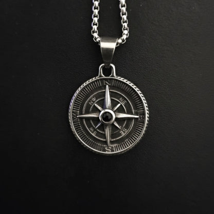 Vowryn Blackstone Explorer Compass Necklace
