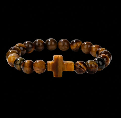 Vowryn Devotion Tiger Eye Cross Bracelet