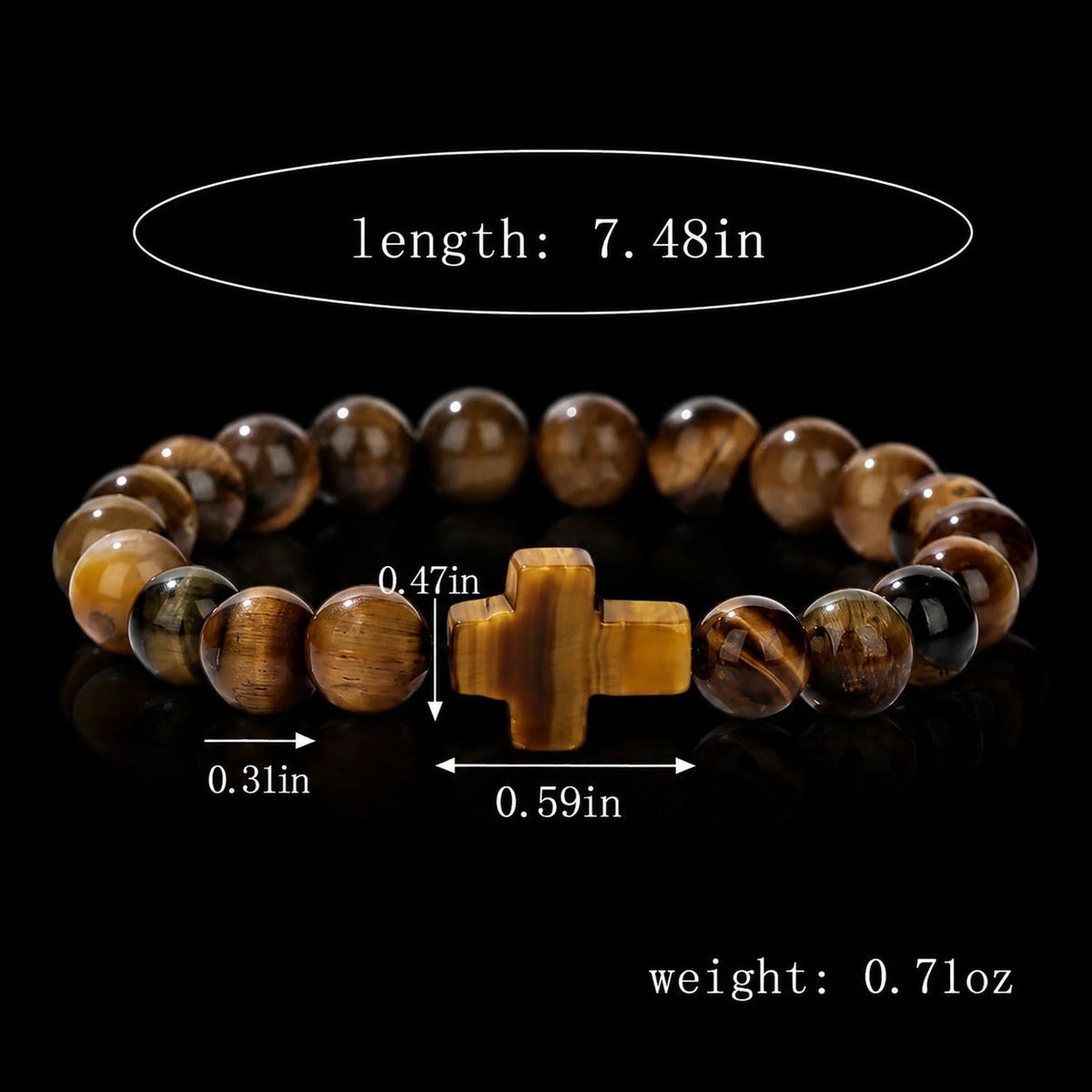 Vowryn Devotion Tiger Eye Cross Bracelet