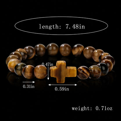 Vowryn Devotion Tiger Eye Cross Bracelet